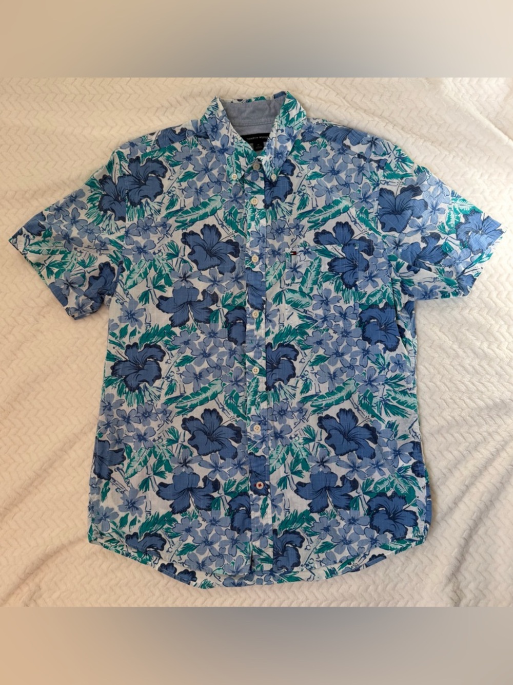 Tommy Hilfiger Blue & Teal Floral Short-Sleeve Button-Down Shirt
